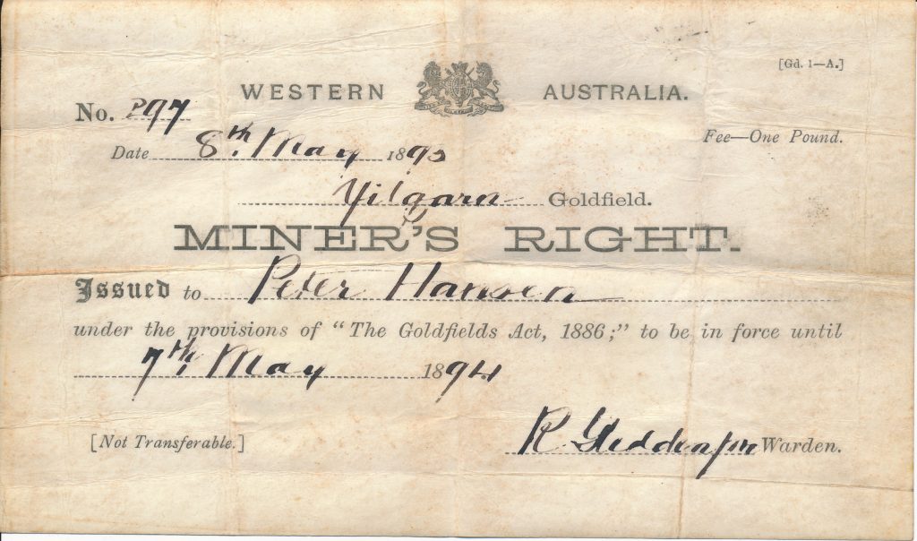 Hans Peder Hansens tilladelse til guldgravning i Australien